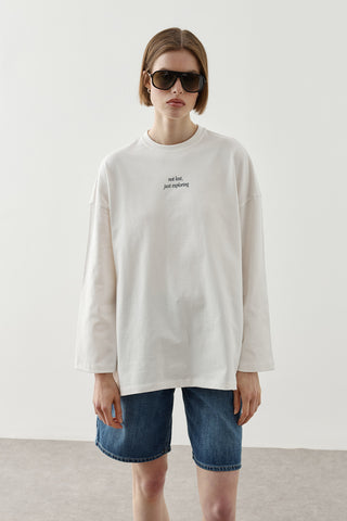 Yazılı Uzun Kollu T-Shirt Ekru