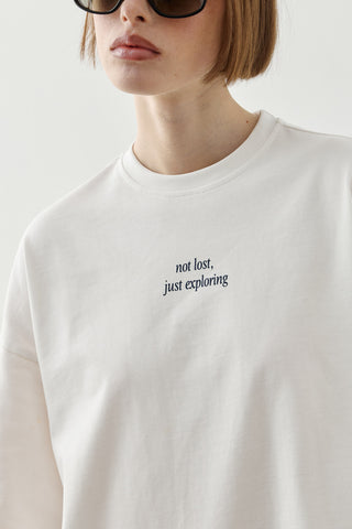 Yazılı Uzun Kollu T-Shirt Ekru