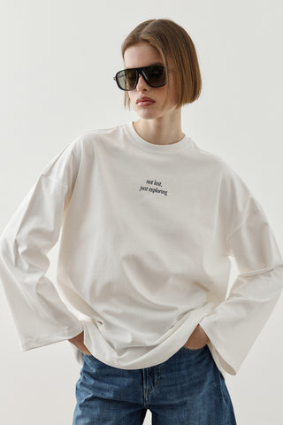 Yazılı Uzun Kollu T-Shirt Ekru