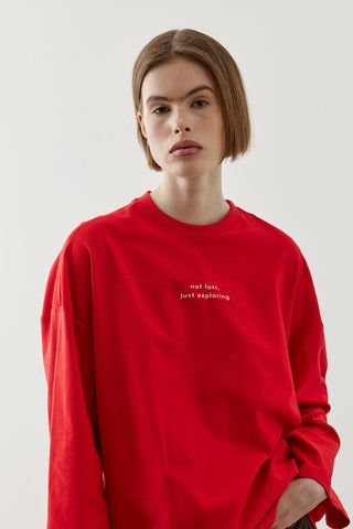 Yazılı Uzun Kollu T-Shirt Kırmızı
