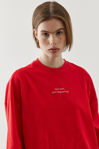 Yazılı Uzun Kollu T-Shirt Kırmızı