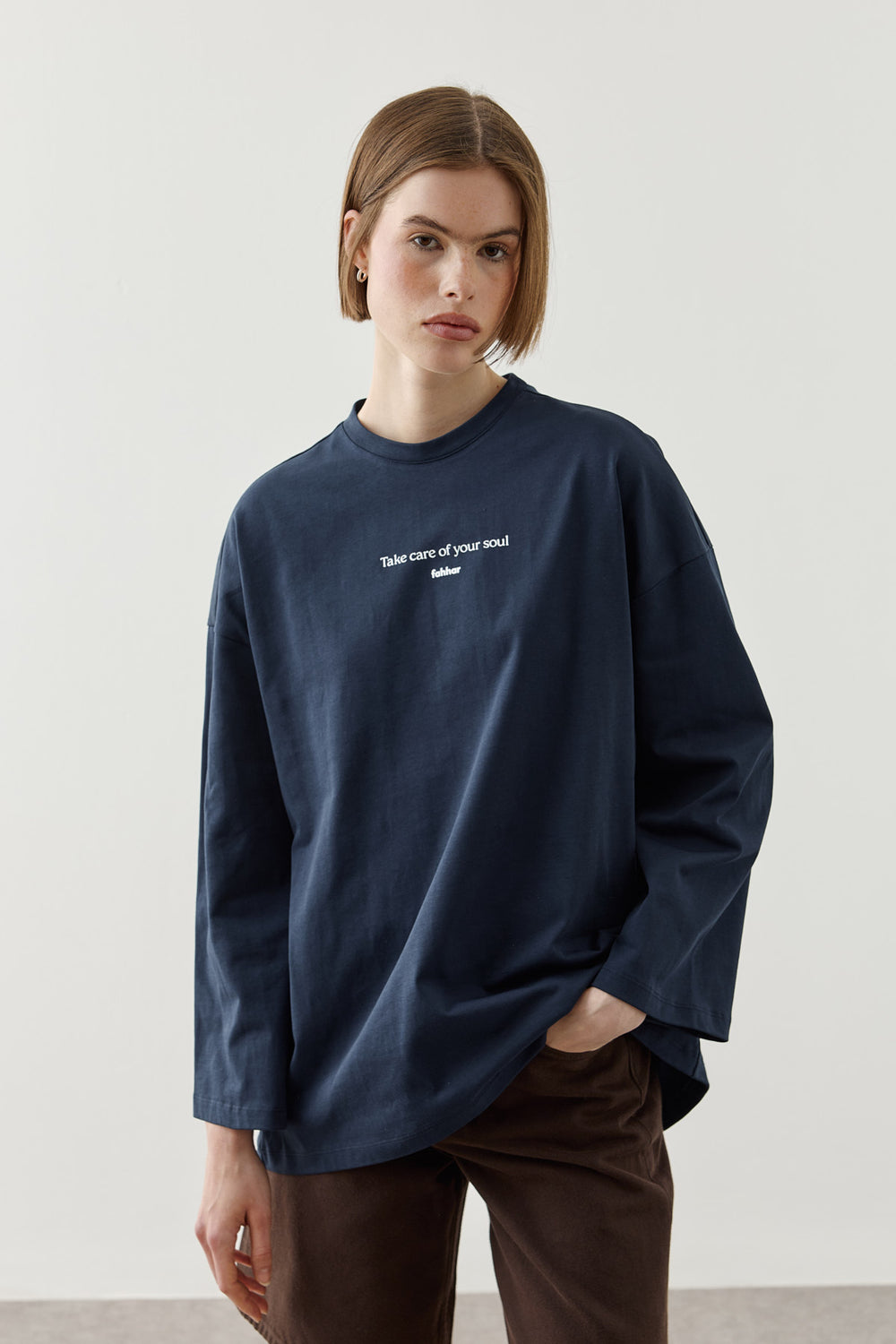Yazılı Uzun Kollu T-Shirt Lacivert