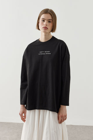 Yazılı Uzun Kollu T-Shirt Siyah