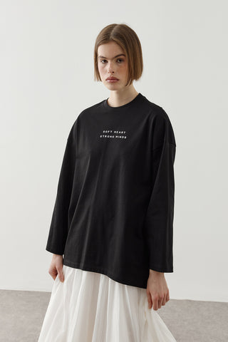 Yazılı Uzun Kollu T-Shirt Siyah