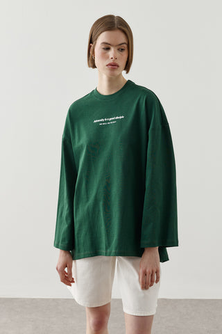 Yazılı Uzun Kollu T-Shirt Yeşil