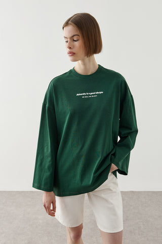 Yazılı Uzun Kollu T-Shirt Yeşil