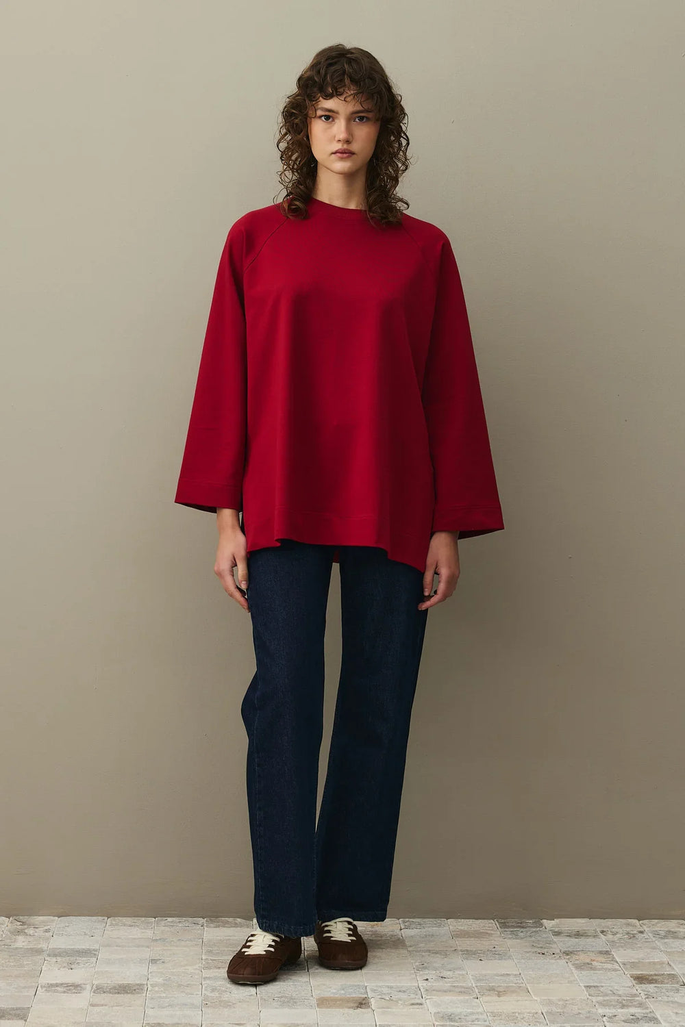 Basic Sweatshirt with Slit Detail, Burgundy