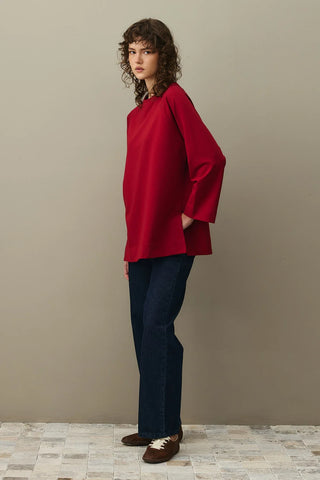 Yırtmaç Detaylı Basic Sweatshirt Bordo