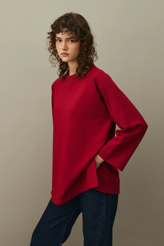 Yırtmaç Detaylı Basic Sweatshirt Bordo