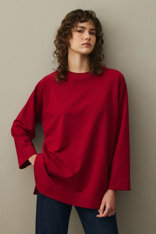 Yırtmaç Detaylı Basic Sweatshirt Bordo