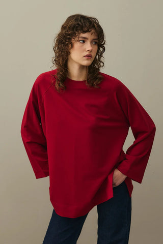 Yırtmaç Detaylı Basic Sweatshirt Bordo