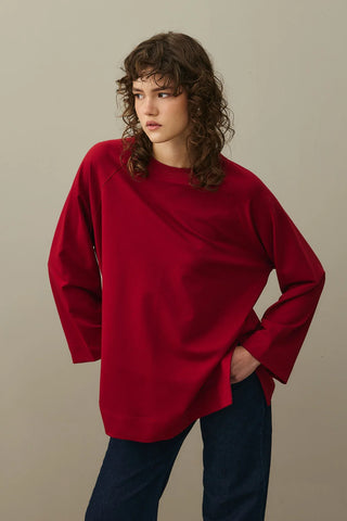Yırtmaç Detaylı Basic Sweatshirt Bordo