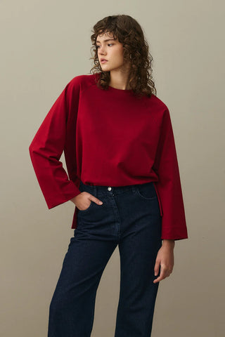 Yırtmaç Detaylı Basic Sweatshirt Bordo