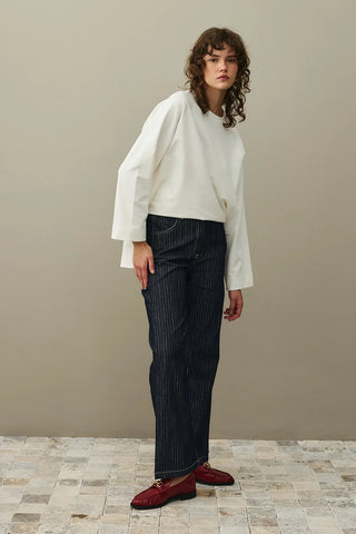 Yırtmaç Detaylı Basic Sweatshirt Ekru