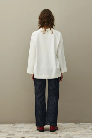 Yırtmaç Detaylı Basic Sweatshirt Ekru