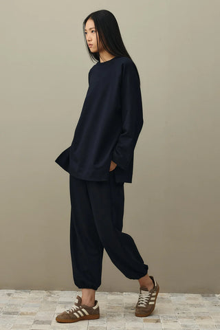 Yırtmaç Detaylı Basic Sweatshirt Lacivert