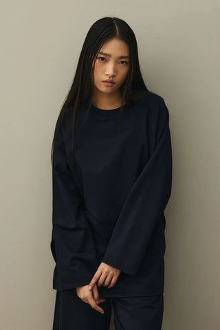 Yırtmaç Detaylı Basic Sweatshirt Lacivert