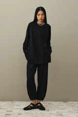 Yırtmaç Detaylı Basic Sweatshirt Siyah