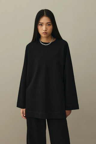 Yırtmaç Detaylı Basic Sweatshirt Siyah