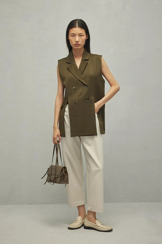Women's Khaki Vest with Slit Detail