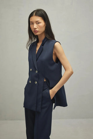 Women's Navy Blue Vest with Slit Detail