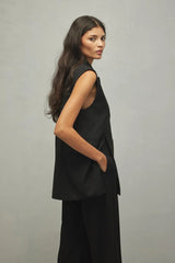 Yırtmaç Detaylı Kadın Yelek Siyah