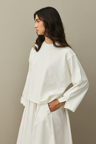 Slit Detailed Short Sweatshirt Ecru