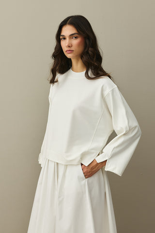Slit Detailed Short Sweatshirt Ecru