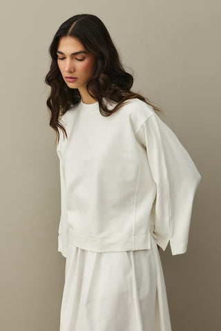 Slit Detailed Short Sweatshirt Ecru
