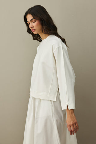 Slit Detailed Short Sweatshirt Ecru