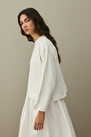 Slit Detailed Short Sweatshirt Ecru