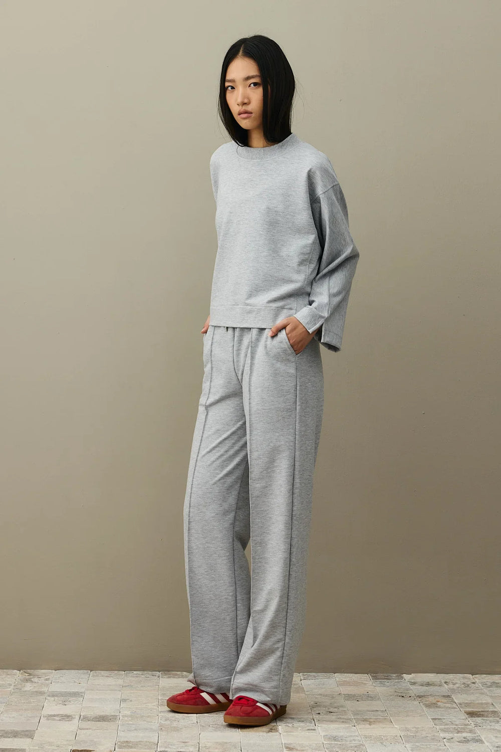 Slit Detailed Short Sweatshirt Gray Melange