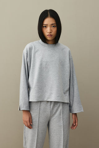 Slit Detailed Short Sweatshirt Gray Melange