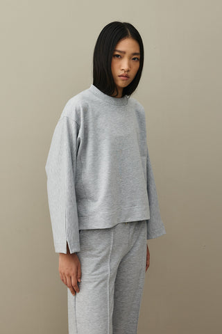 Slit Detailed Short Sweatshirt Gray Melange