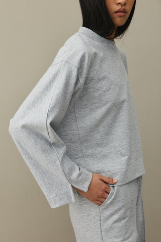 Slit Detailed Short Sweatshirt Gray Melange