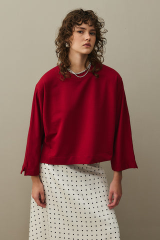 Short Sweatshirt with Slit Detail Red