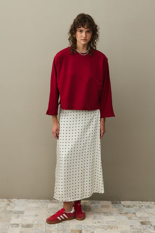 Short Sweatshirt with Slit Detail Red