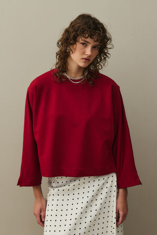 Short Sweatshirt with Slit Detail Red