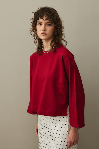 Short Sweatshirt with Slit Detail Red