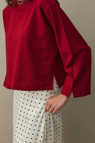Short Sweatshirt with Slit Detail Red
