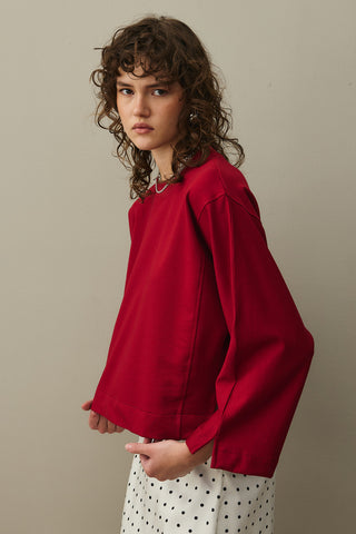 Short Sweatshirt with Slit Detail Red