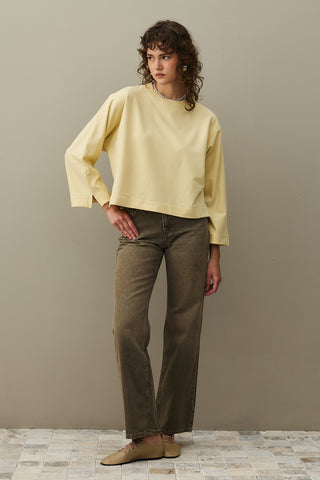 Short Sweatshirt with Slit Detail in Yellow