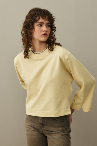 Short Sweatshirt with Slit Detail in Yellow