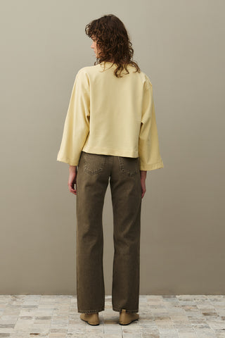 Short Sweatshirt with Slit Detail in Yellow