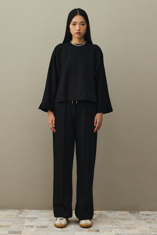 Short Sweatshirt with Slit Detail in Black