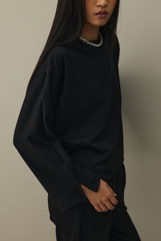 Short Sweatshirt with Slit Detail in Black