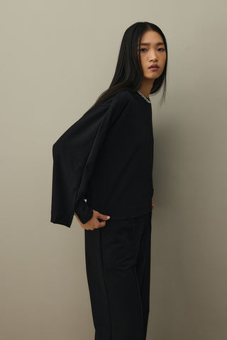 Short Sweatshirt with Slit Detail in Black