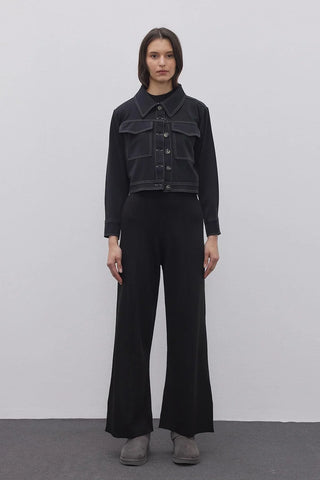 Slit Detailed Knitwear Trousers Black Black