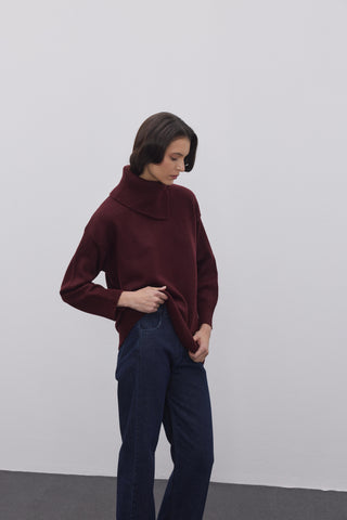 Yırtmaç Yakalı Triko Kazak Bordo - Fahhar Design