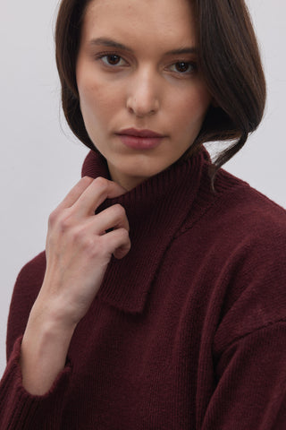 Yırtmaç Yakalı Triko Kazak Bordo - Fahhar Design